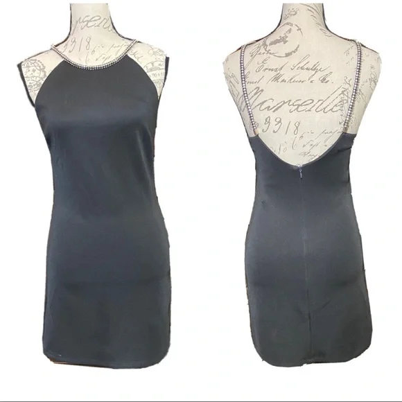 Speechless Bodycon Stretch Black Halter Dress with Rhinestones Strap. Size 5 - Picture 1 of 5